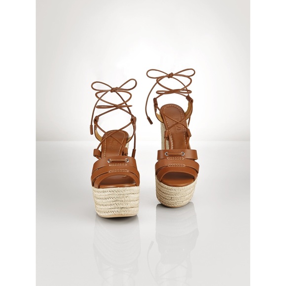 Polo Ralph Lauren Shoes - Polo Ralph Lauren Cognac Calfskin Estelle Wedges